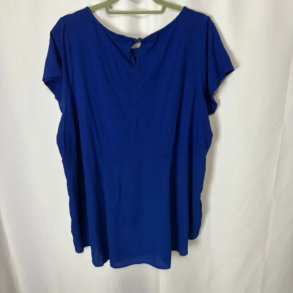 Lands' End Blue Short Sleeve Chiffon-Back Blouse Womens 2X 20W-22W Cobalt Blue - Picture 6 of 7